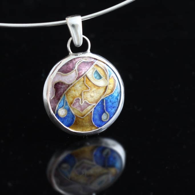 Mrs Diva, Cloisonné Enamel Pendant, .75" Circle for wholesale by Tonya Butcher Designs