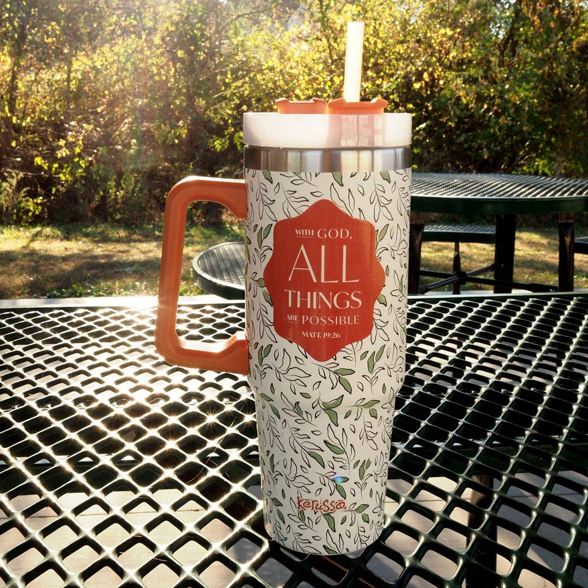 White Kerusso 30 oz Stainless Steel Mug With Straw All Things for wholesale on Faire2