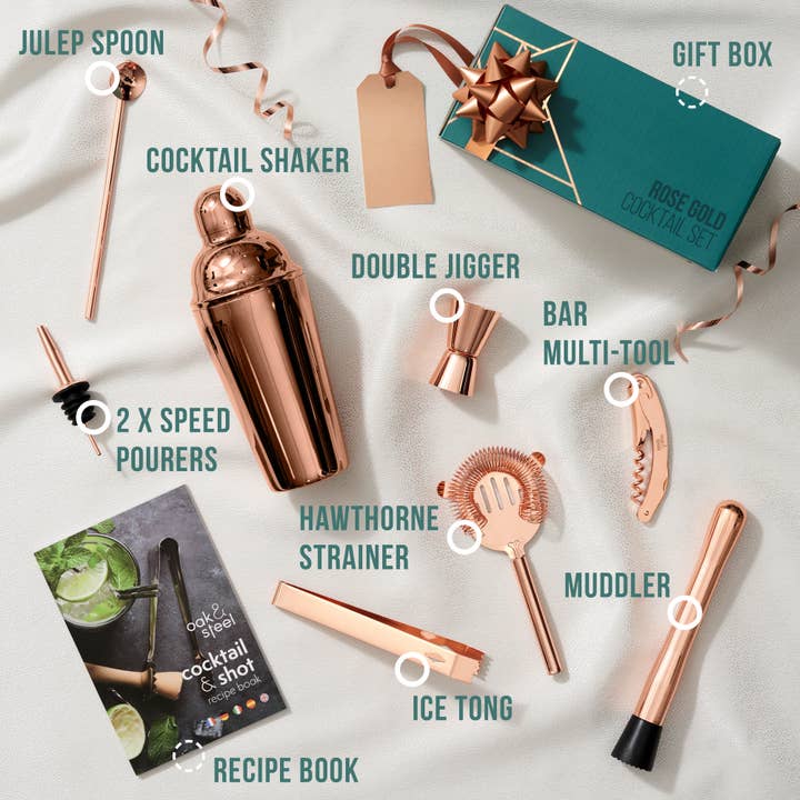 Oak & Steel - Wholesale Bar Tool - 10 Pcs Rose Gold Cocktail Set