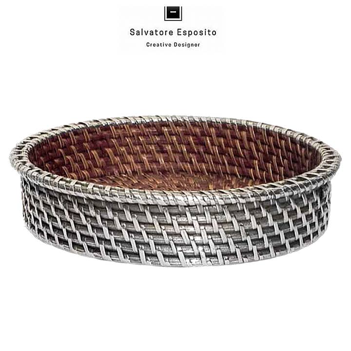 Cod.10139 Silver-plated rattan valet tray for wholesale by I Gioielli del Mare di Salvatore Esposito