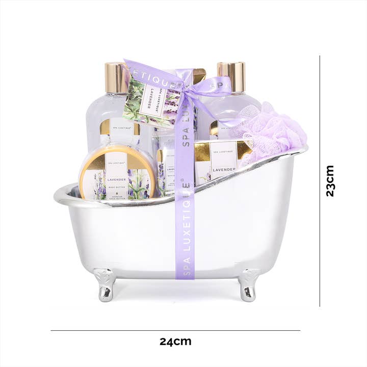 Body & Earth - Wholesale Set met bad- en lichaamsproducten - Cadeaupakket in zilveren badkuip - Lavendel Dream1