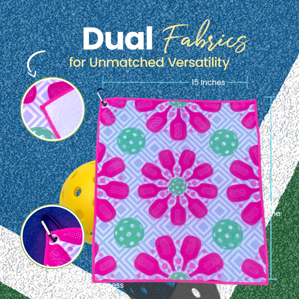 Born to Rally - Wholesale Sports towel - Pink Flower Pickleball Microfiber/Cotton Athletic Towel1