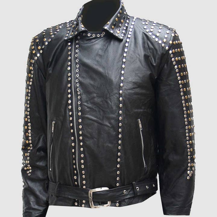 Veste en cuir avec clous pour la vente par The Royale Leather