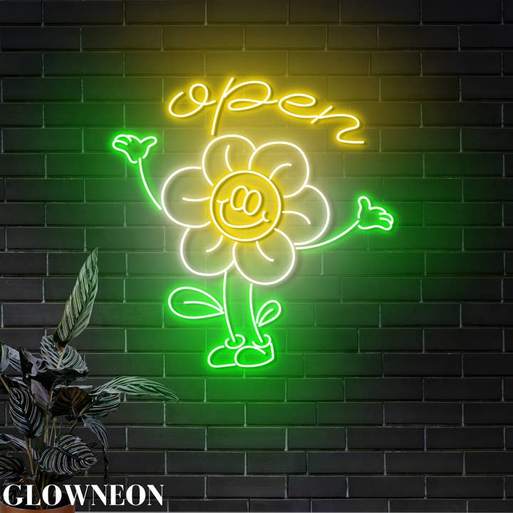 Glow Neon - Wholesale Neon Sign - Flower Open Neon Sign, Flower Shop Open Sign, Welcome Sign