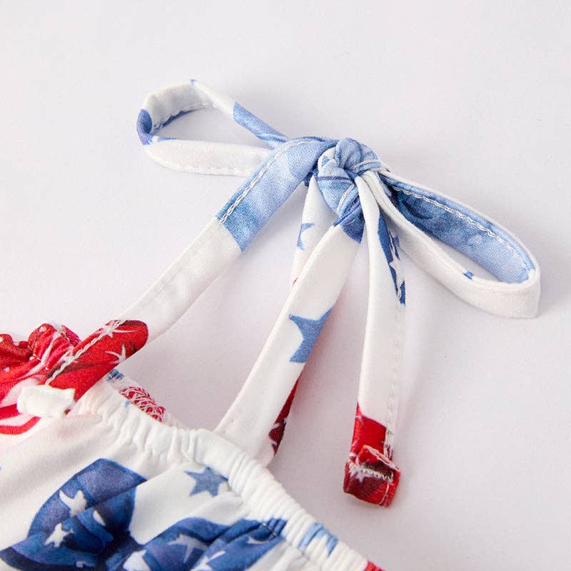 Auraquise - Vente Combinaison – enfant - Combinaison Fille Été 4 Juillet Rouge Bleu Nœud3