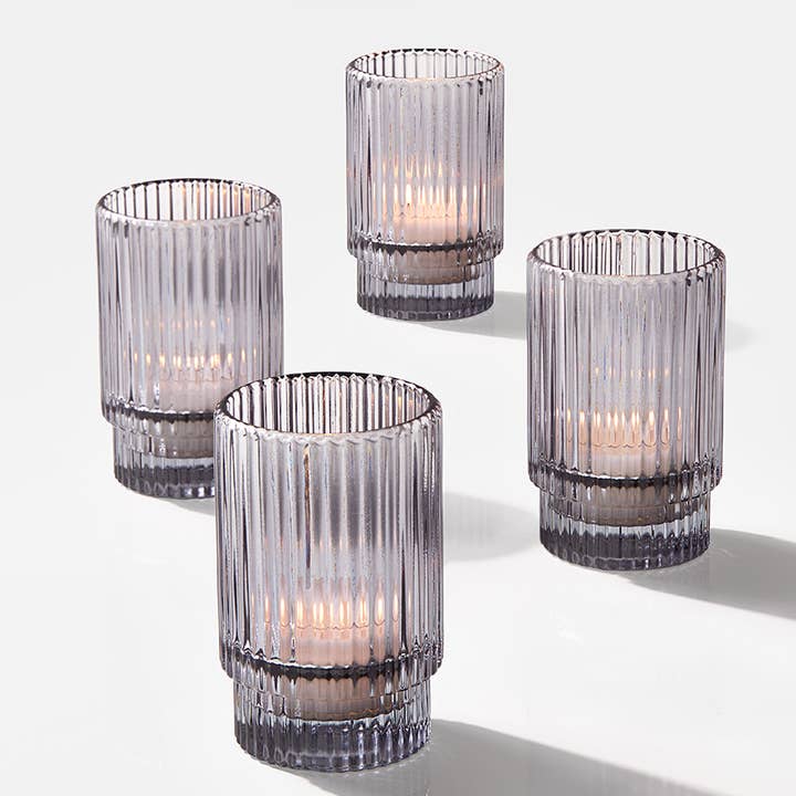 Jamali Garden - Wholesale Candle Holder - 3 ¾in Smoke Pleated Glass Votive Holder1
