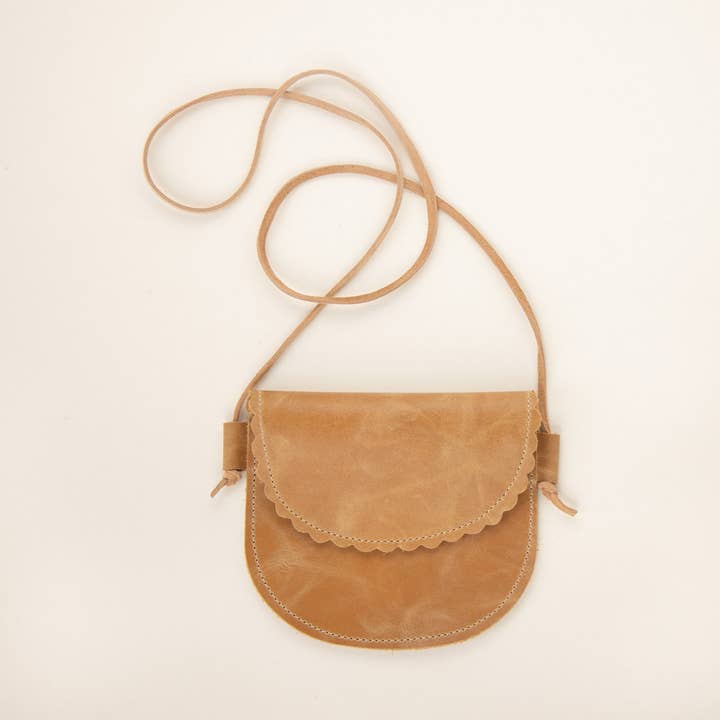 Scalloped Leather Little Girl Purse in Butterscotch for wholesale by Sun & Lace
