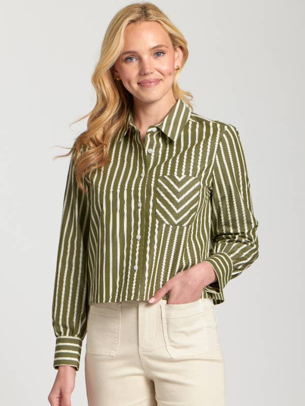 Cropped Stripe Shirt - Olive/Off White
for wholesale by APNY