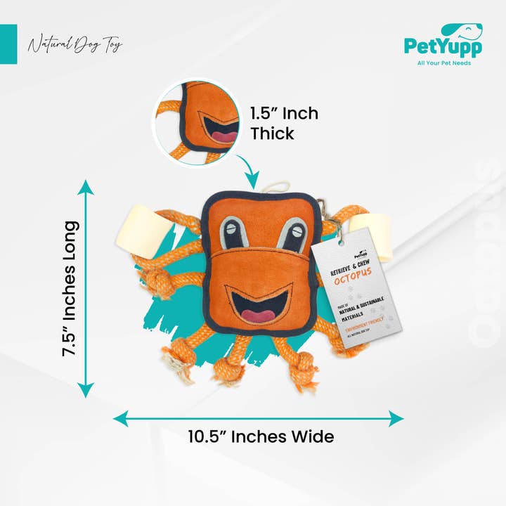PetYupp - Wholesale Pet Chew Toy - Dog - Retrieve & Chew Toy with 2 Natural Bone - Octopus1
