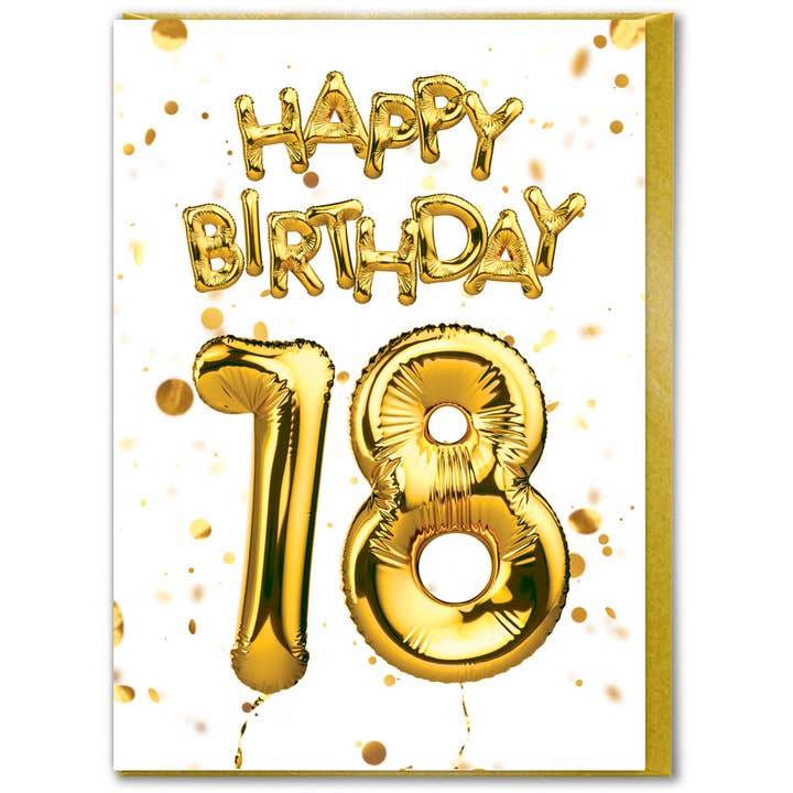 Brainbox Candy - Wholesale Birthday Card - 18th Birthday Card - Gold Balloon Greetings Card