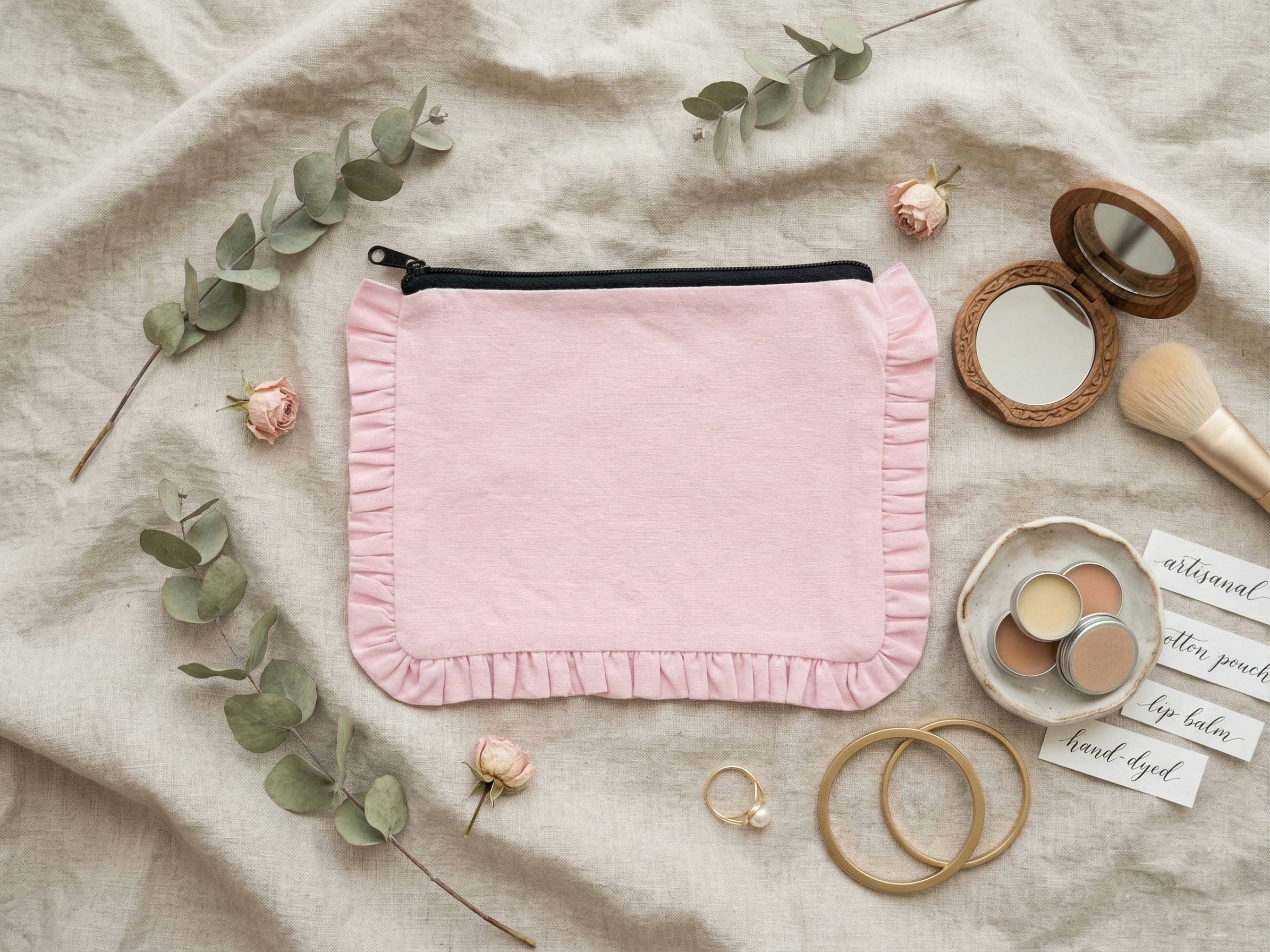 House of Kraft - Wholesale Pouch - Women's - Canvas Ruffle Pouches | Canvas Travel Pouches | Zipper Pouch29