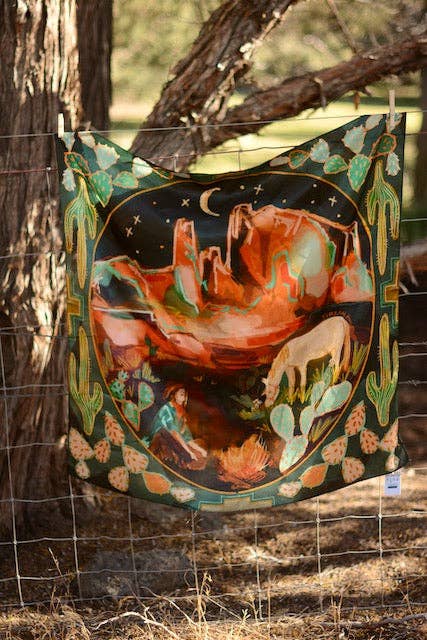 Tirzah Lane Art - Wholesale Scarf - Women's - Large 100% Mulberry Silk 35x35: Desert Nights Western Wild Rag Cowgirl5