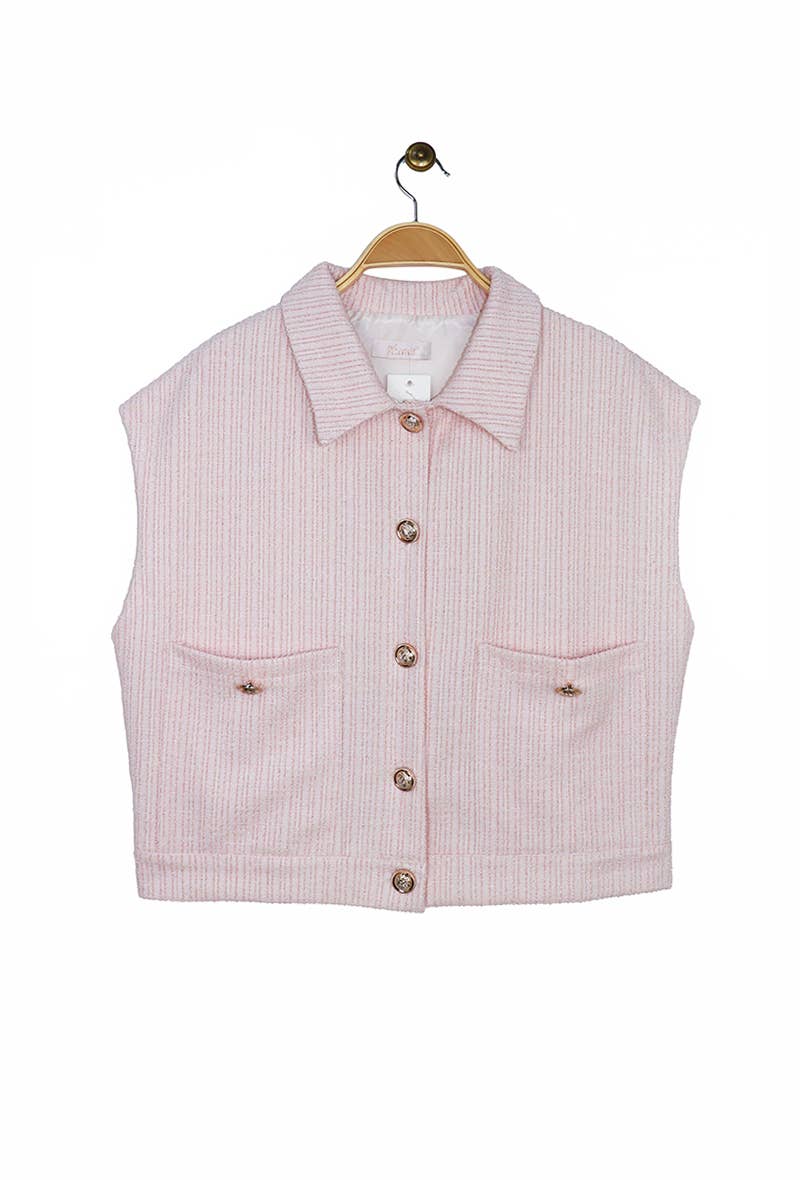 Attrait Paris – Blusão - Mulher por atacado – Casaco sem mangas de tweed com botões dourados4