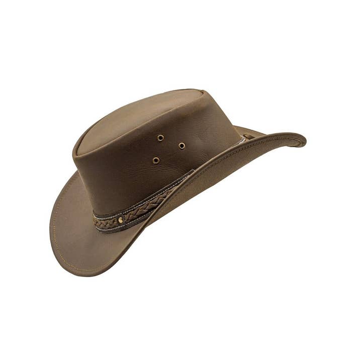 Brown Unisex Water Resistant Western Leather Outback Cowboy Hat for wholesale on Faire3
