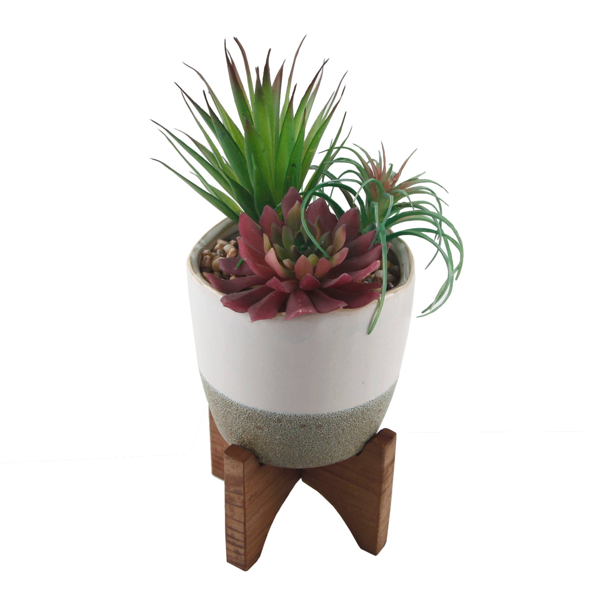 Flora Bunda Inc - Wholesale Artificial Plant - Faux Succulent Arrangement in Ceramic Pot with Stand0