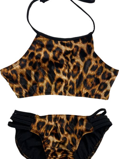 Girl's Cheetah Print Two Piece Velvet Bathing Suit for wholesale by Cheryl Creations Kids