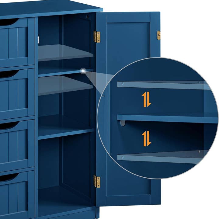 Navy Blue Wooden Bathroom Floor Cabinet With 4 Drawers And Cupboard for wholesale on Faire6