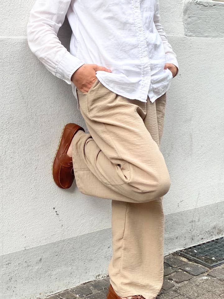 Linen Pants for Women in the Color Sand (OEKO-TEX) for wholesale by SAIS Fashion