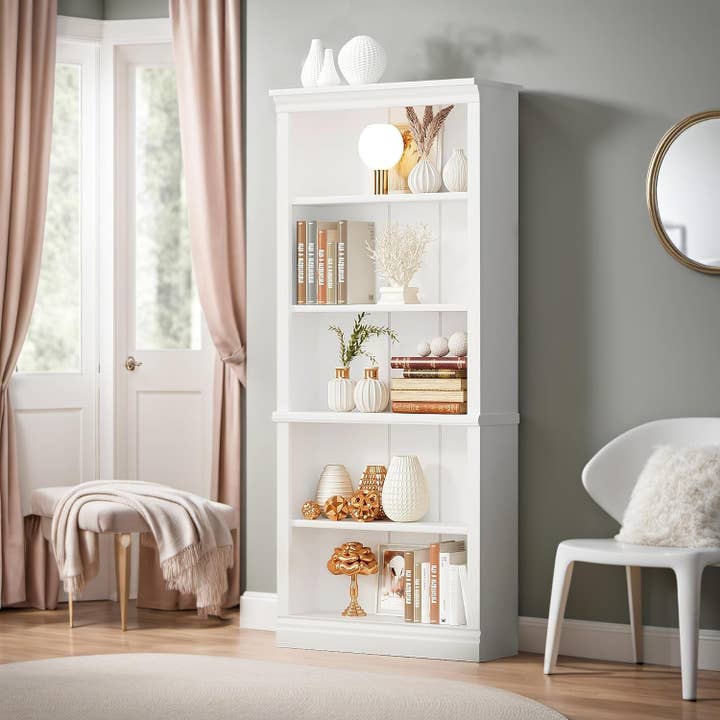 White 5-Shelf Tall Bookcase for Living Room Storage Solutions for wholesale on Faire