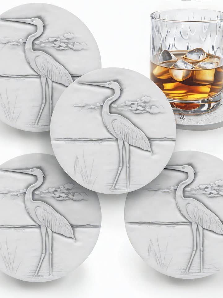 Heron Drink Coasters for wholesale by McCarter Coasters