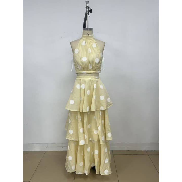 BIG POLKA DOT HALTER NECK TOP AND LAYERD MAXI SKIRT SET for wholesale by LENA
