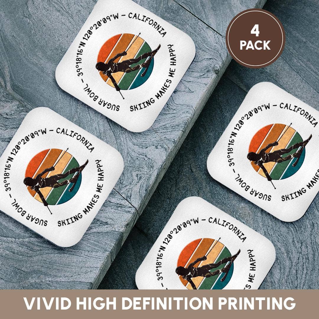 3dRose - Wholesale Coasters - 3dRose, Sugar Bowl, California. Woman skier on white. Downhill skiing sport, Coaster12