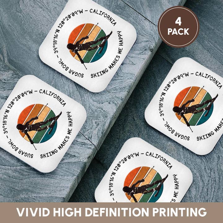 3dRose - Wholesale Coasters - 3dRose, Sugar Bowl, California. Woman skier on white. Downhill skiing sport, Coaster12