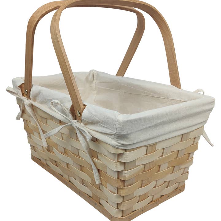 WALD IMPORTS - Wholesale Picnic Basket - Natural Woodchip Picnic Basket w/Cotton Liner
