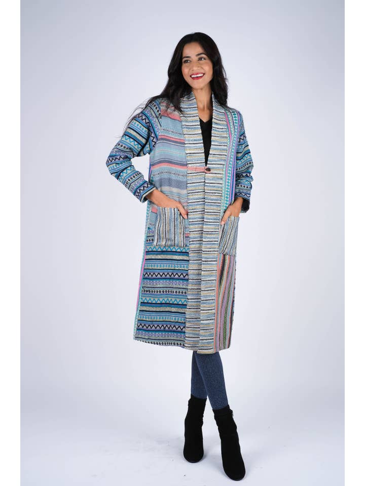 Sacred Threads - Wholesale Jacket - Women's - Blue Batik Patchwork Cotton Cardigan Jacket6