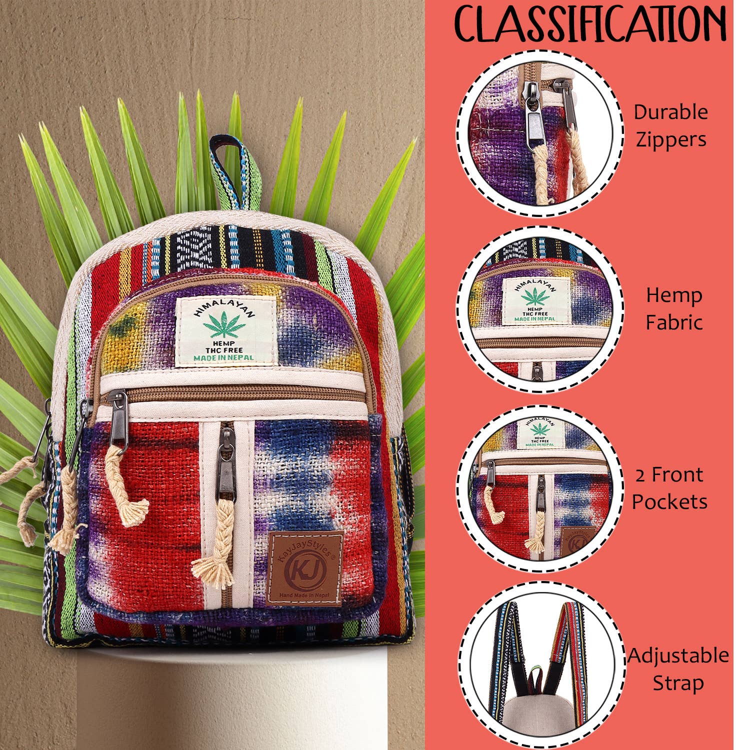 Lungta Imports - Wholesale Backpack - Women's - Handmade Lightweight Natural Hemp Himalayan Nepal Minipack12