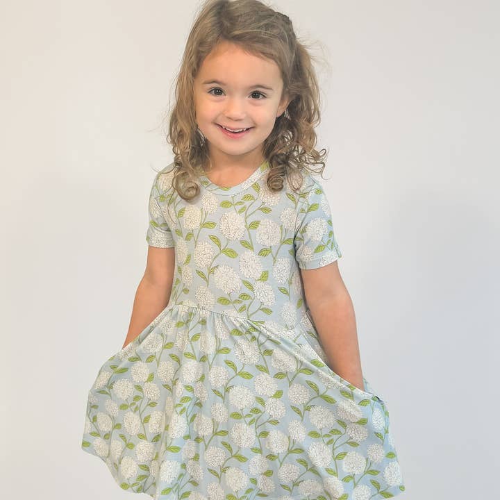 Goosies - Wholesale Dress - Kids - Hydrangeas - Short Sleeve Pocket Dress0