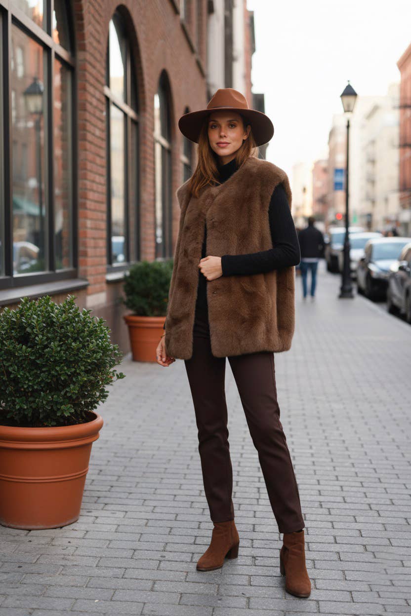 MOOYA - Vendita all'ingrosso Gilè imbottito - Donna - Gilet oversize senza maniche in finta pelliccia - DD005