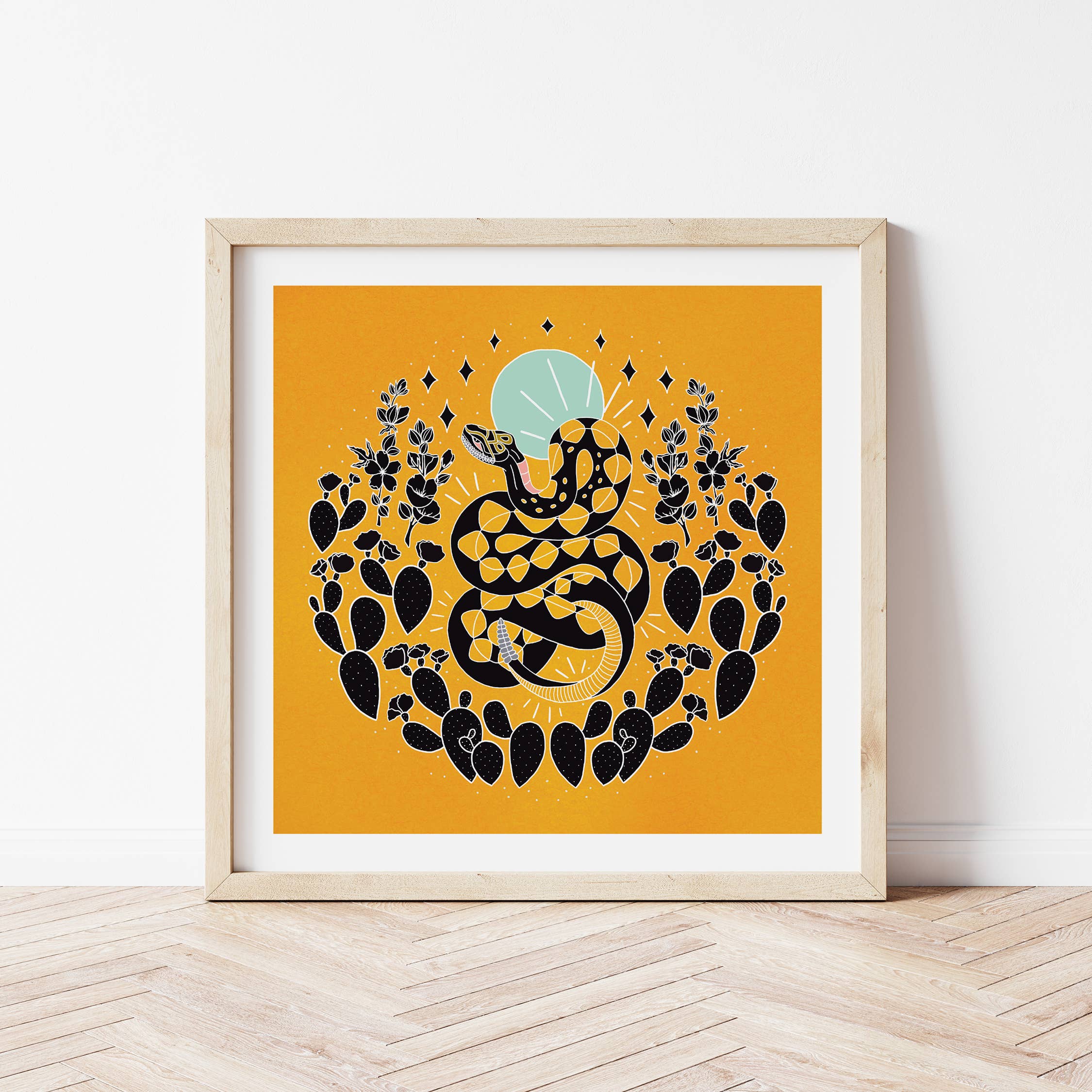 Billie Claire Illustration (Handmade) – wholesale Art print – Desert Snake - 8x8 Square Art Print1