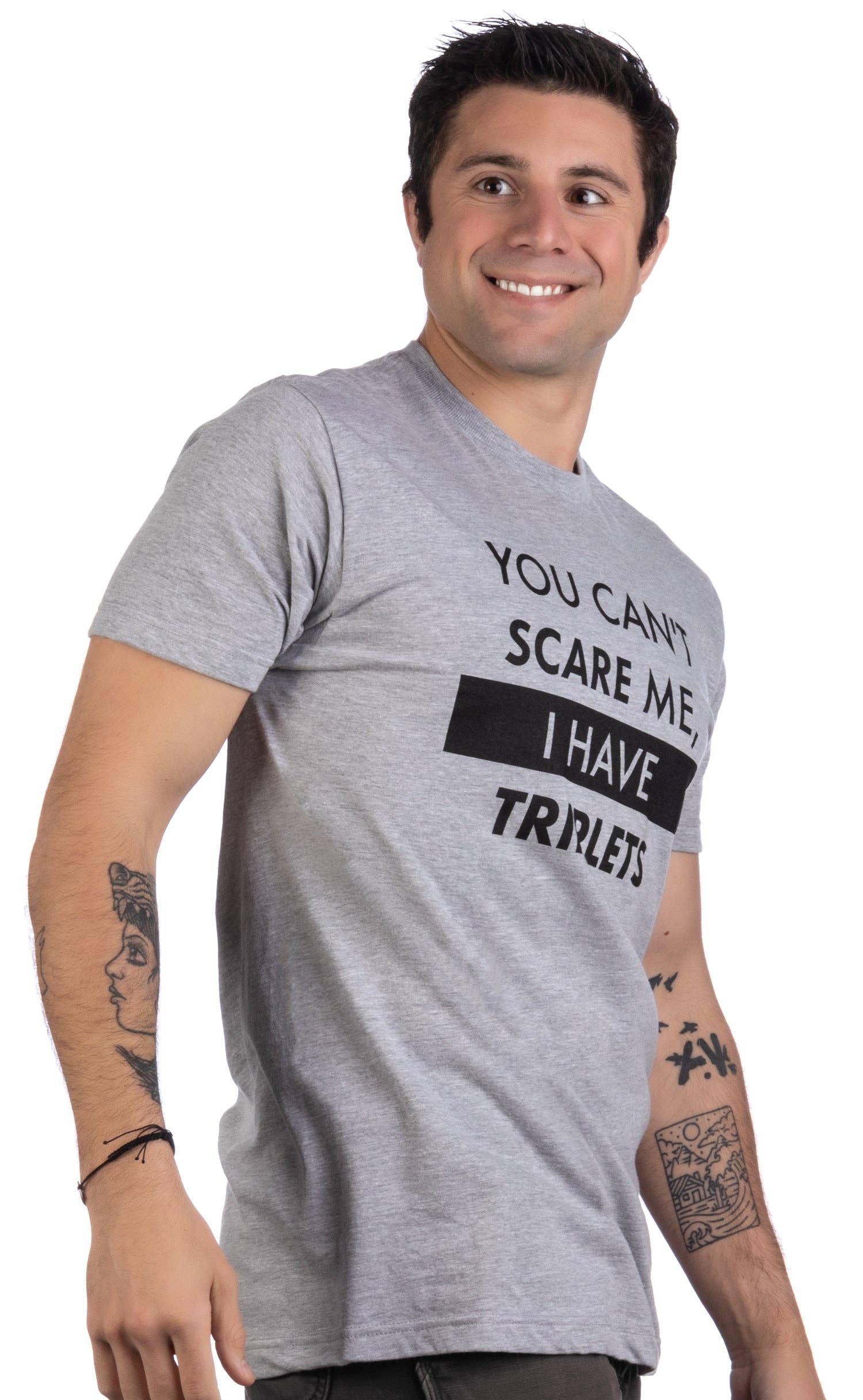 Heather Grey You Can't Scare Me, I Have Triplets | Funny Dad Daddy Daughters Children Cute Joke Men T-Shirt for wholesale on Faire2