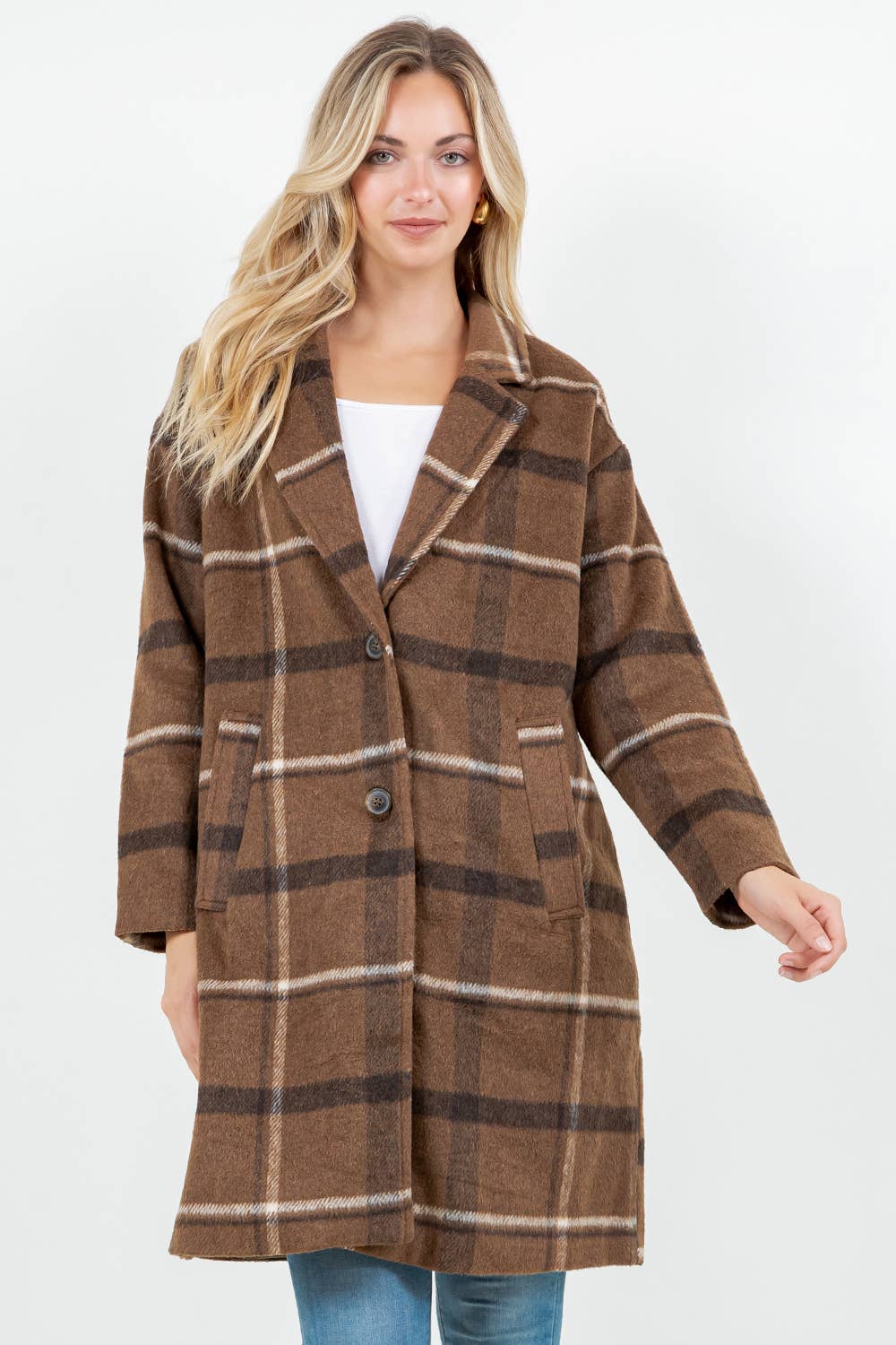 Veracci - Wholesale Coat - Women's - Relaxed Fit Wooly Paid Duster Jacket - Coat1