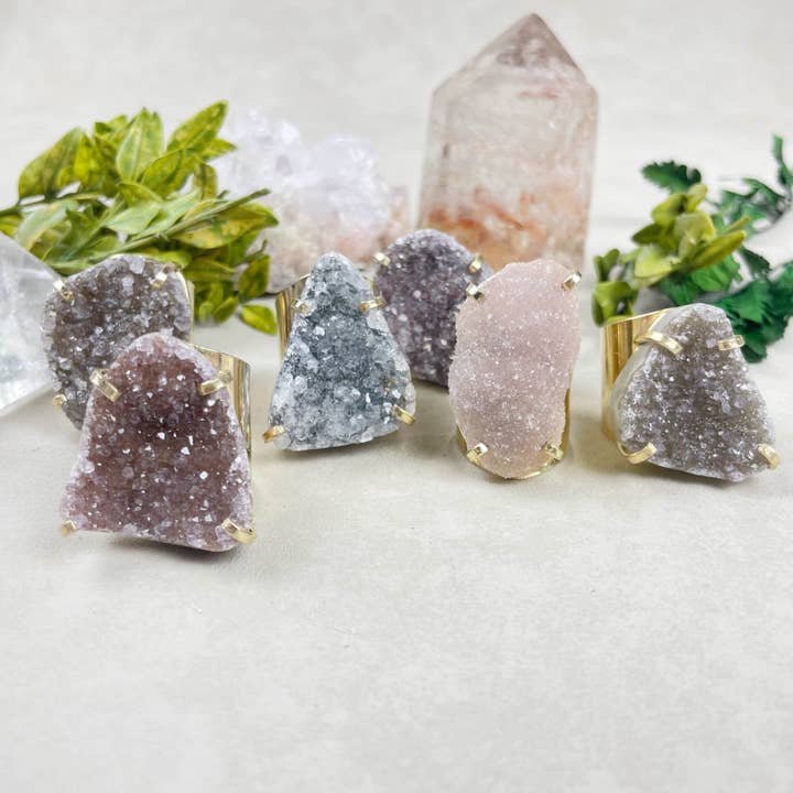 Natural Druzy Statement Cuff Ring for wholesale by Ewelina Pas Jewelry