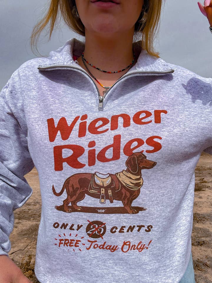 Weiner Rides 1/4 zip sweater for wholesale by Maggi Mae's