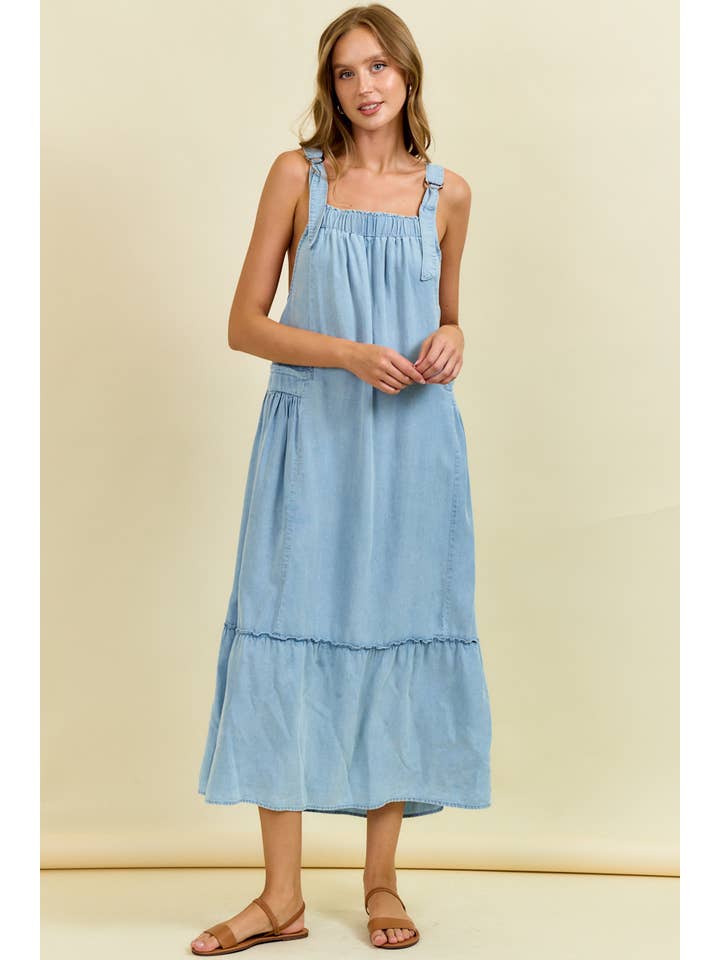 Doe and Rae - Wholesale Dress - Women's - TENCEL MAXI OVERALL DRESS WITH TIERED RUFFLE - 28134D5