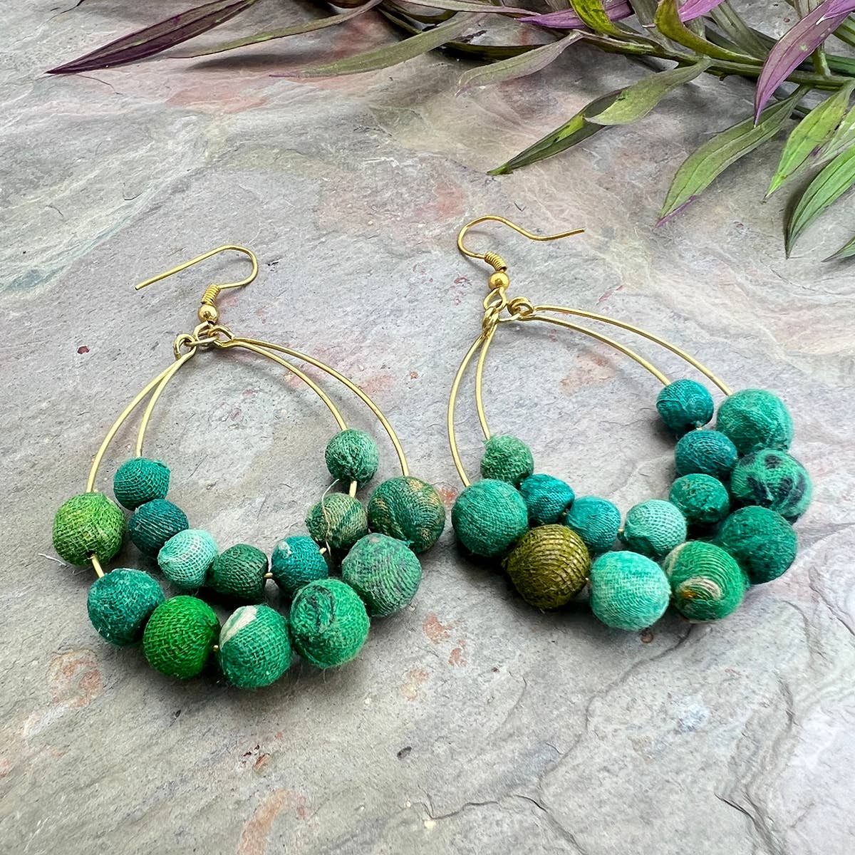 Anju Jewelry - Wholesale Dangle Earrings - Aasha Seagrass Teardrop Kantha Boho Handcrafted Earrings3