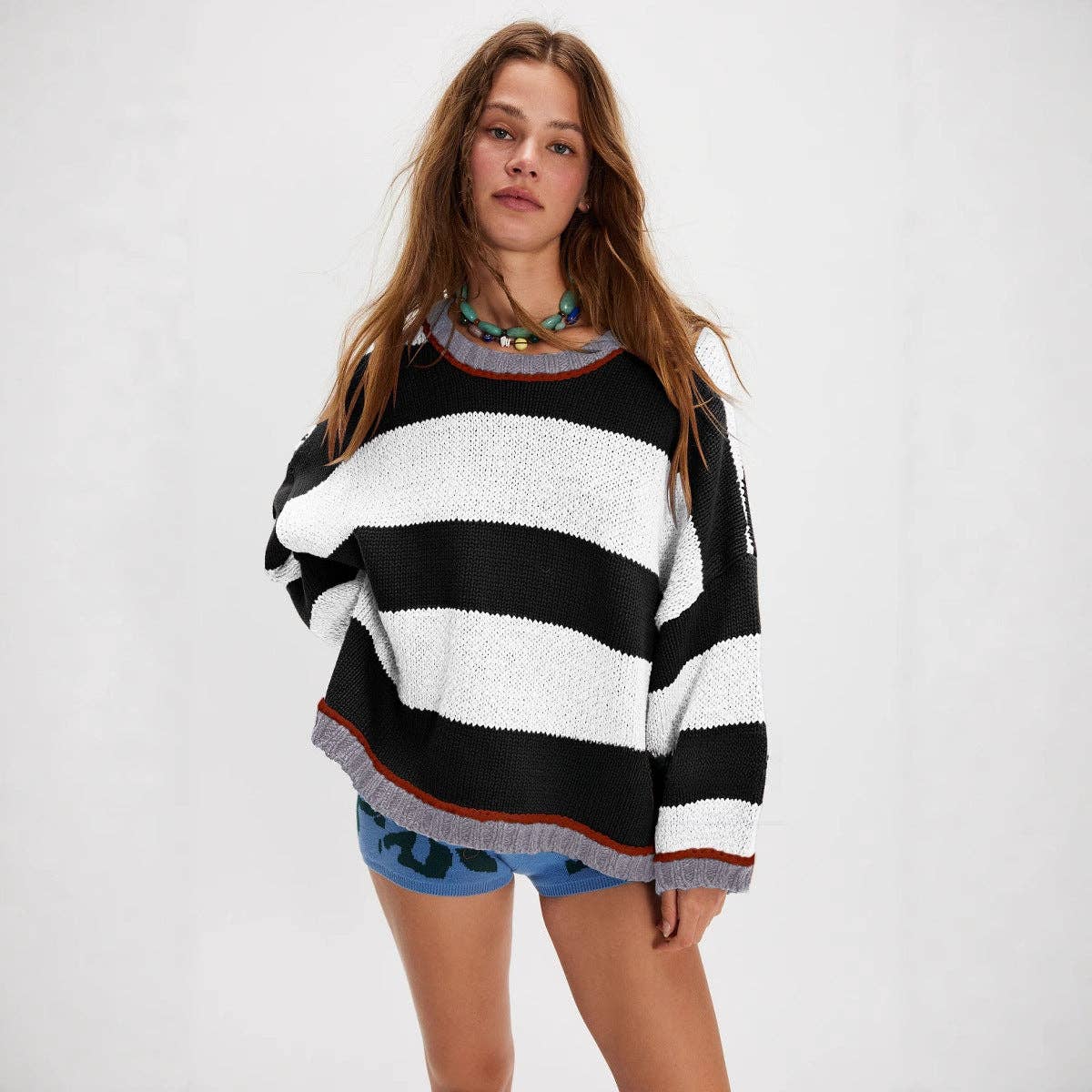 Lovesoft - Wholesale Knit Sweater - Women's - Colorblock Striped Knit Sweater | Oversized Pullover Top0