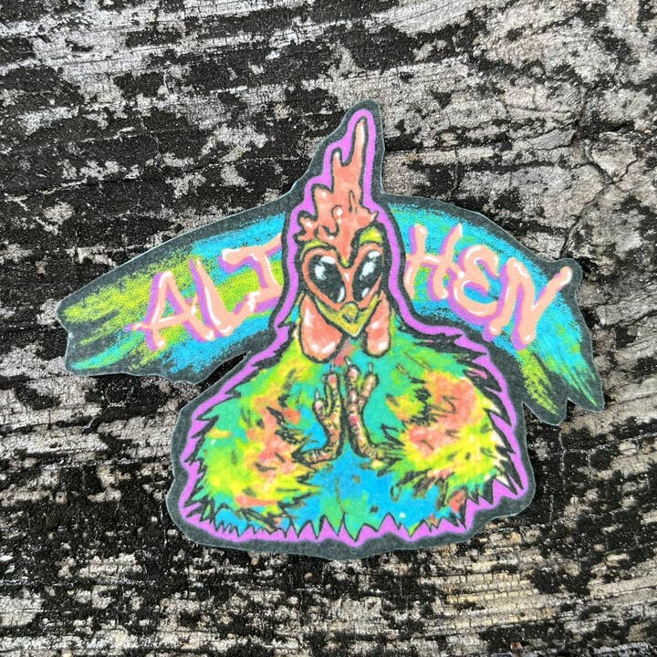 The Empathetic Chicken - Wholesale Phone & Laptop Stickers - Alien Hen Chicken Die Cut Sticker0