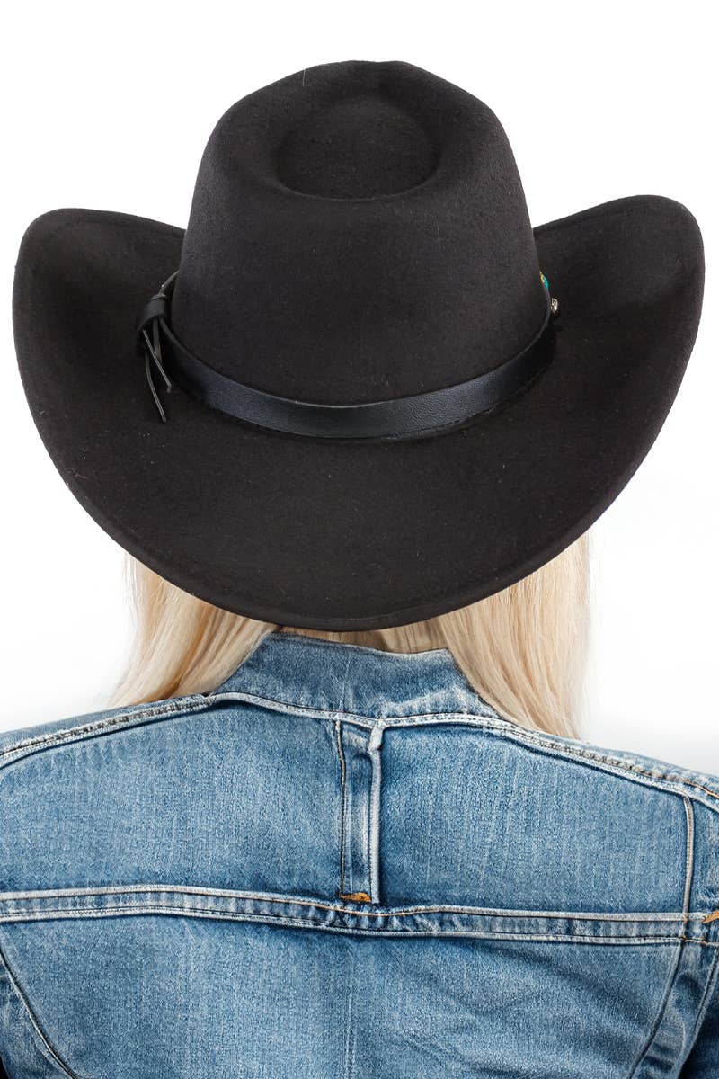 Cap Zone - Vente Chapeau de cowboy – femme - Chapeau cowboy en feutre avec ceinture cloutée turquoise7