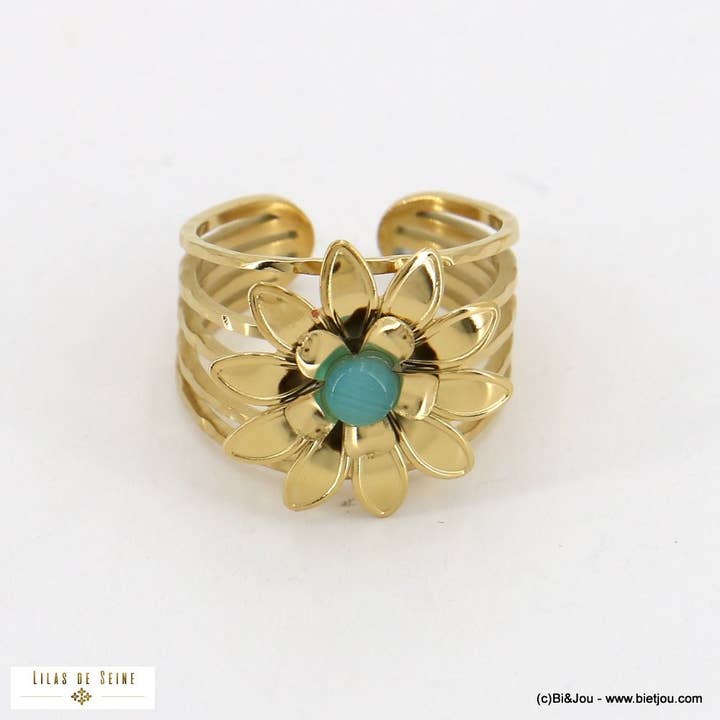 Lilas de Seine - Vendita all'ingrosso Anelli cocktail/statement - Grande anello con sfera a forma di fiore in acciaio inossidabile 0423016