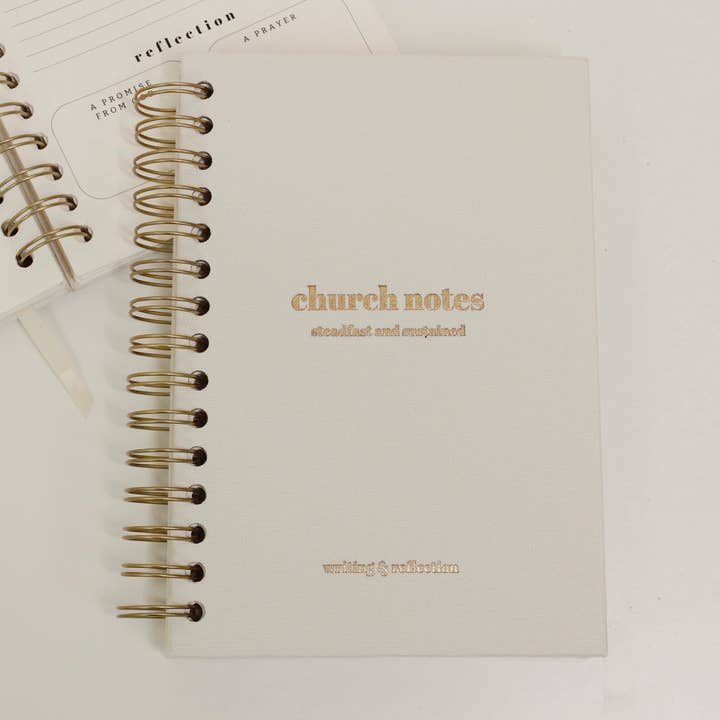 Church Notes Journal- White Spiral Linen- Christian Notebook for wholesale by Steadfast and Sustained