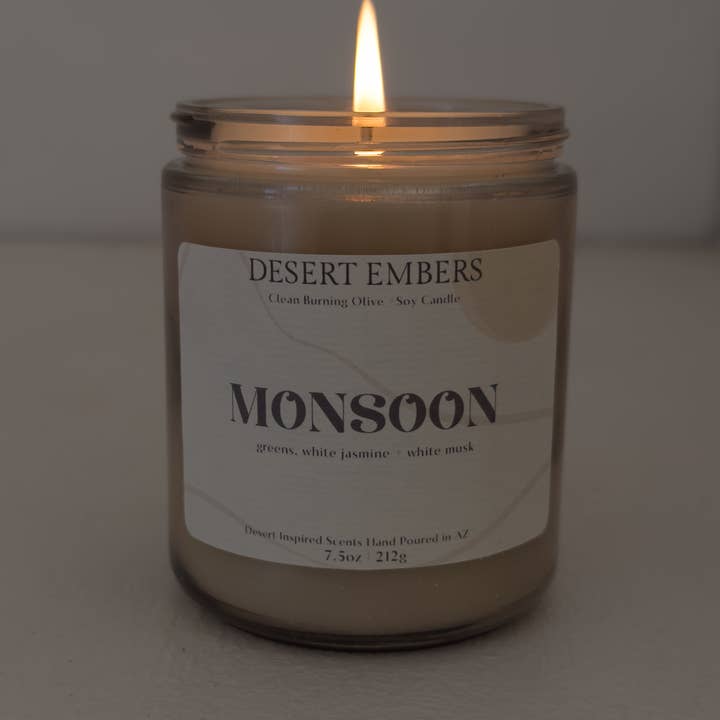 Desert Embers, LLC - Wholesale Jar/Filled Candle - Monsoon Rain Scented Olive + Soy Desert Inspired Candle3