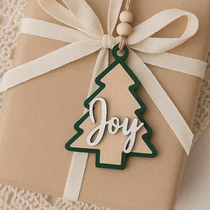 Wooden “Joy” Christmas Ornament for wholesale by Etched Laser