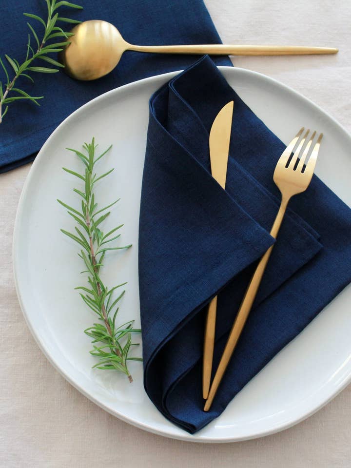 Navy Linen Napkins - Set of 4 for wholesale by My Kitchen Linens