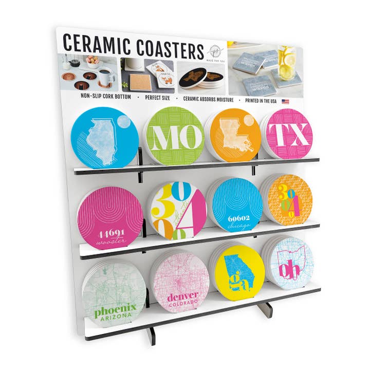 Bright Modern Mixed Circle Coaster Loaded Display | 18.5x20 for wholesale by Love Local