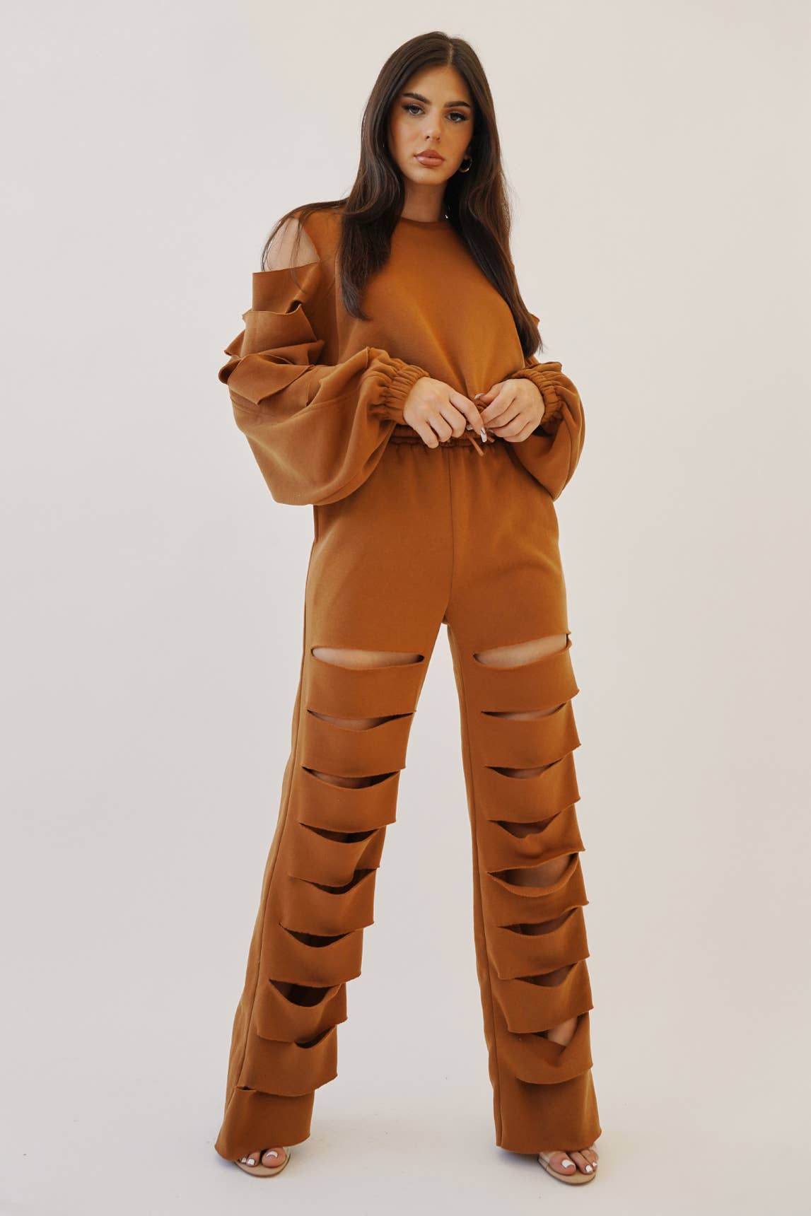 No Vacancy - Wholesale Pants - Women's - Cut out legs fleece straight pants11