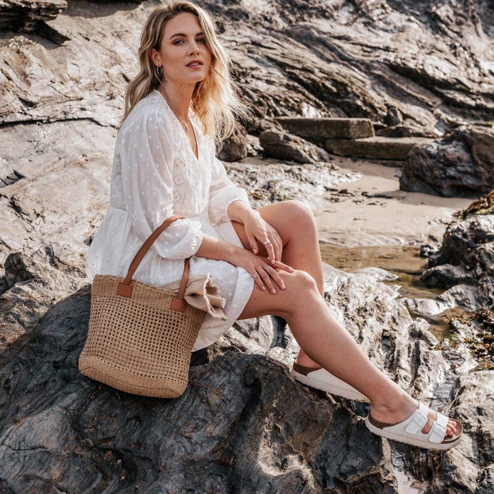 Ela Natural Raffia Netted Tote Bag for wholesale on Faire